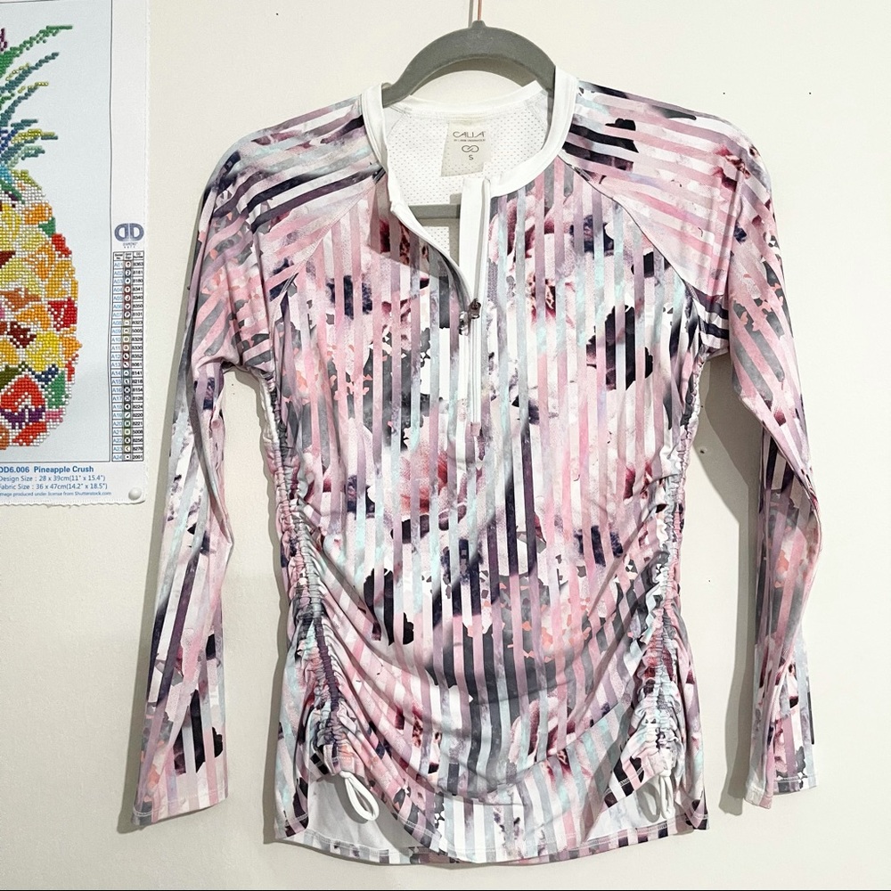 CALIA Like New Striped Flora Print Pullover Small